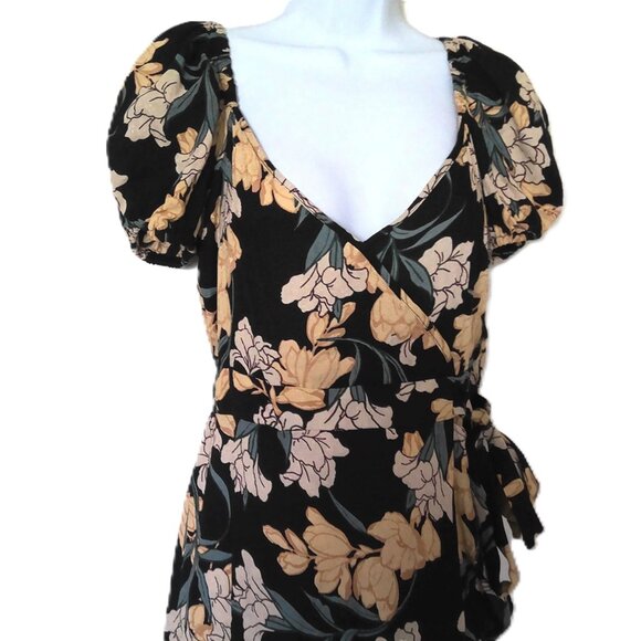 New Band of the Free Floral Maxi  Dress Wrap Boho Hippie Self Tie Viscose NWT  S - Picture 2 of 7